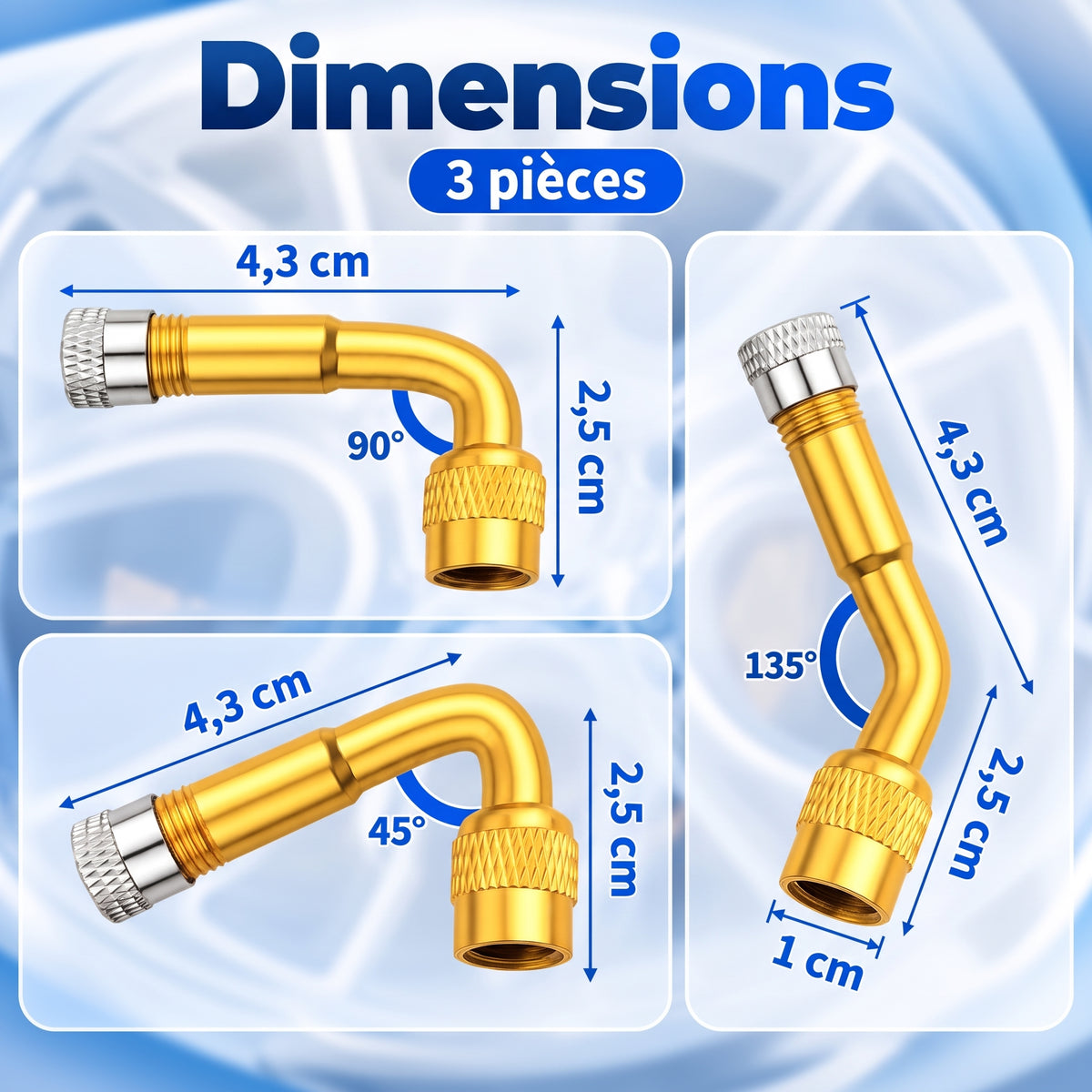 Rallonges de valve de pneu en laiton – Dimensions