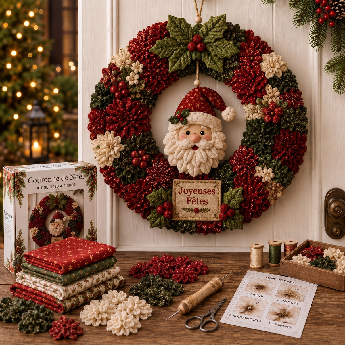 Kit couronne de Noël en tissu à piquer – Couronne de Noël