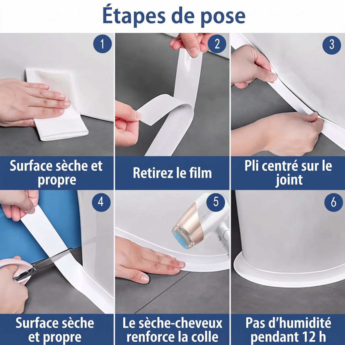 Ruban adhésif pour joint de baignoire, évier et carrelage