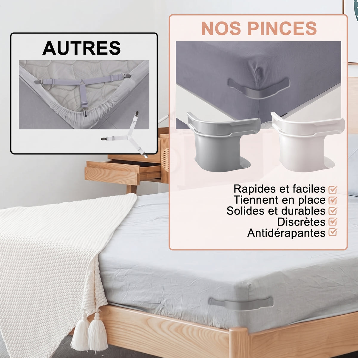 Pinces de coin pour drap-housse, antiglisse, lot de 4 ou 8