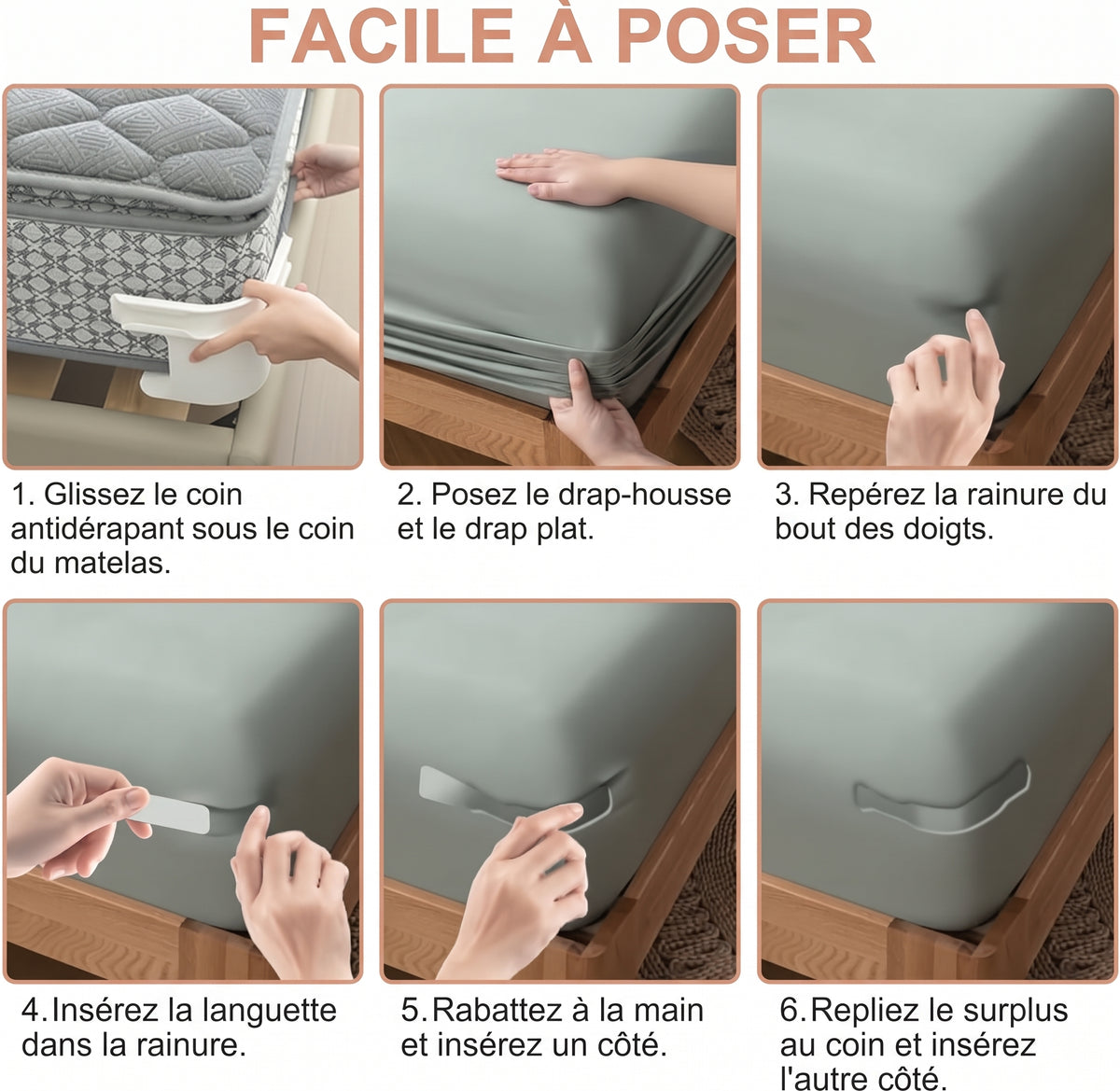 Pinces de coin pour drap-housse, antiglisse, lot de 4 ou 8
