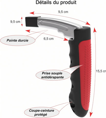 Poignée d’appui voiture 3-en-1, brise-vitre et coupe-ceinture