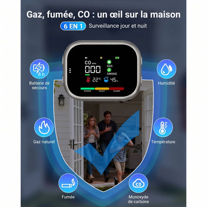 Détecteur CO, gaz, fumée, température et humidité, sur prise