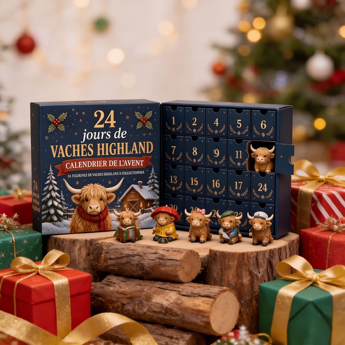 Calendrier de l'Avent vaches Highland, 24 figurines à collectionner