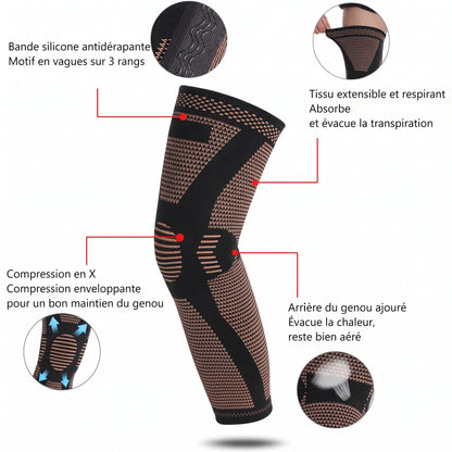 Manchon de compression long pour le genou, bandes antidérapantes