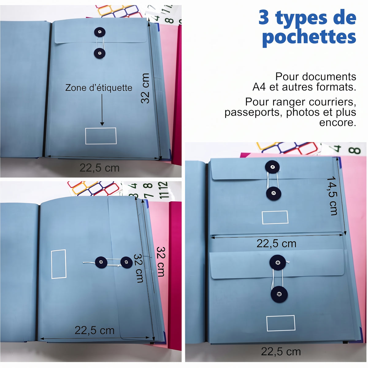 Trieur de documents accordéon 12 pochettes, format A4