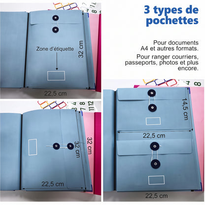 Trieur de documents accordéon 12 pochettes, format A4
