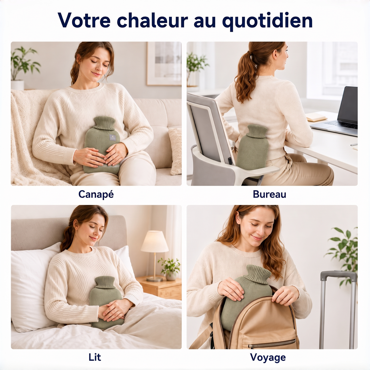 Bouillotte 1 L avec housse tricotée à rayures – Votre chaleur au quotidien