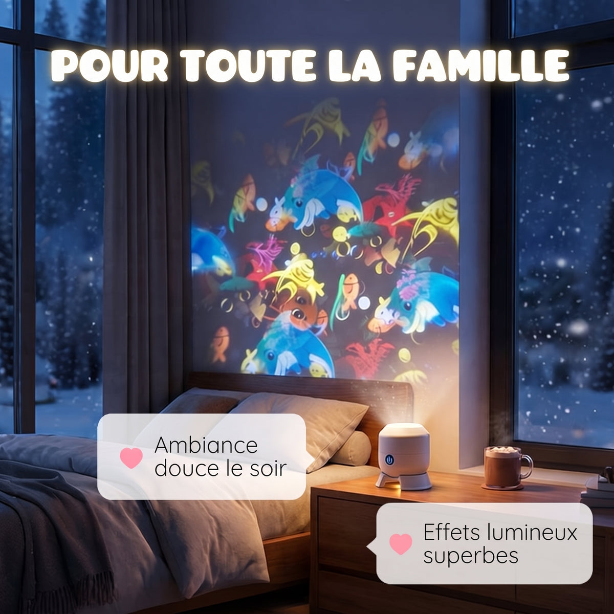 Veilleuse projecteur rotative – Océan, Coupe du monde, Flocons, Noël