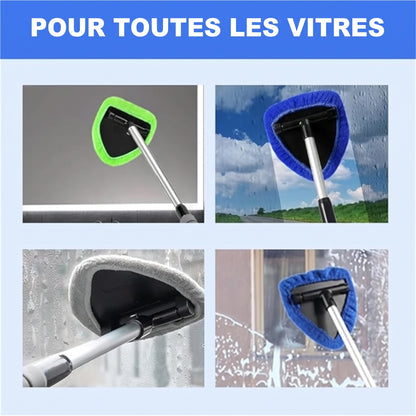 Brosse microfibre pivotante pour vitres de voiture, manche extensible