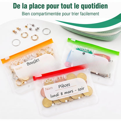 Organiseur semainier à pochettes zippées transparentes
