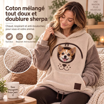 Sweat à capuche porte-animal, poche ventrale pour chat et petit chien