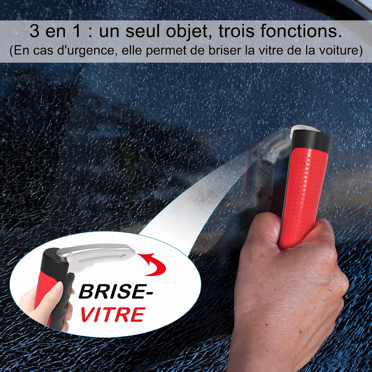 Poignée d’appui voiture 3-en-1, brise-vitre et coupe-ceinture