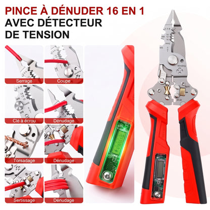 Pince à dénuder multifonction 16 en 1 avec détecteur de tension – Pince à dénuder 16 en 1 avec détecteur de tension