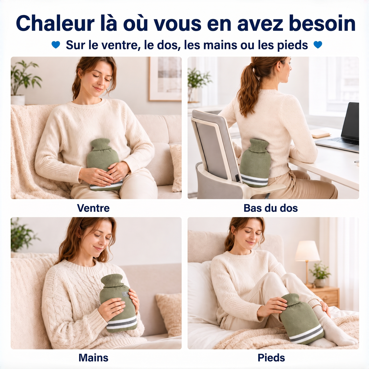 Bouillotte 1 L avec housse tricotée à rayures – Chaleur là où vous en avez besoin