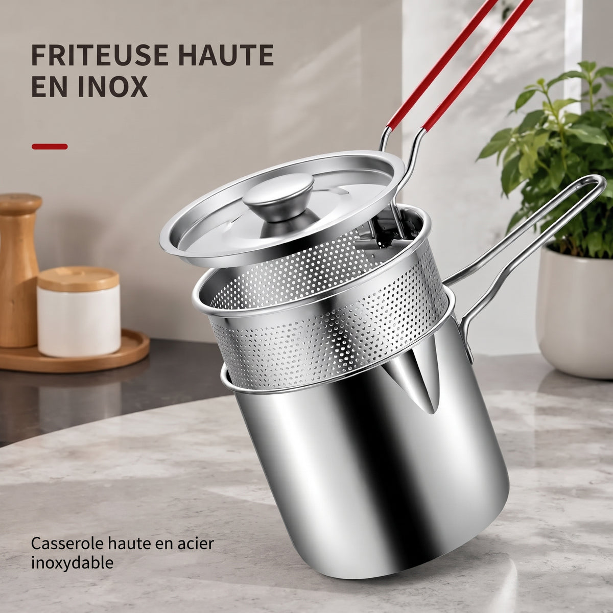 Petite friteuse en inox pour plaque de cuisson – Friteuse haute en inox