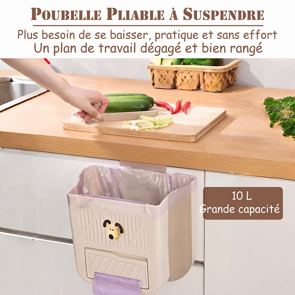 Poubelle pliable à suspendre pour porte de placard, 6 L ou 10 L