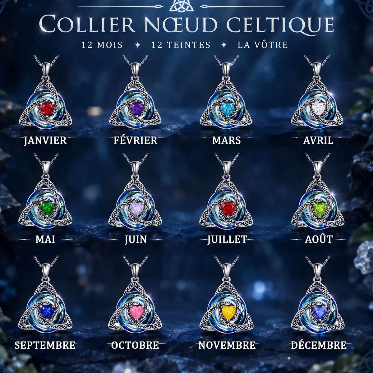 Collier nœud celtique avec pierre de naissance – Collier nœud celtique