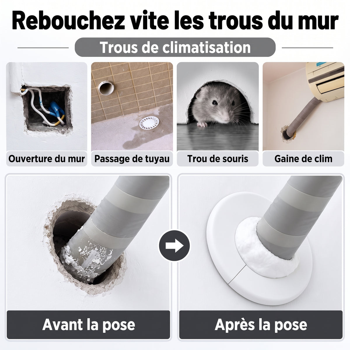 Pâte de rebouchage à modeler pour trous de mur et tuyaux – Rebouchez vite les trous du mur