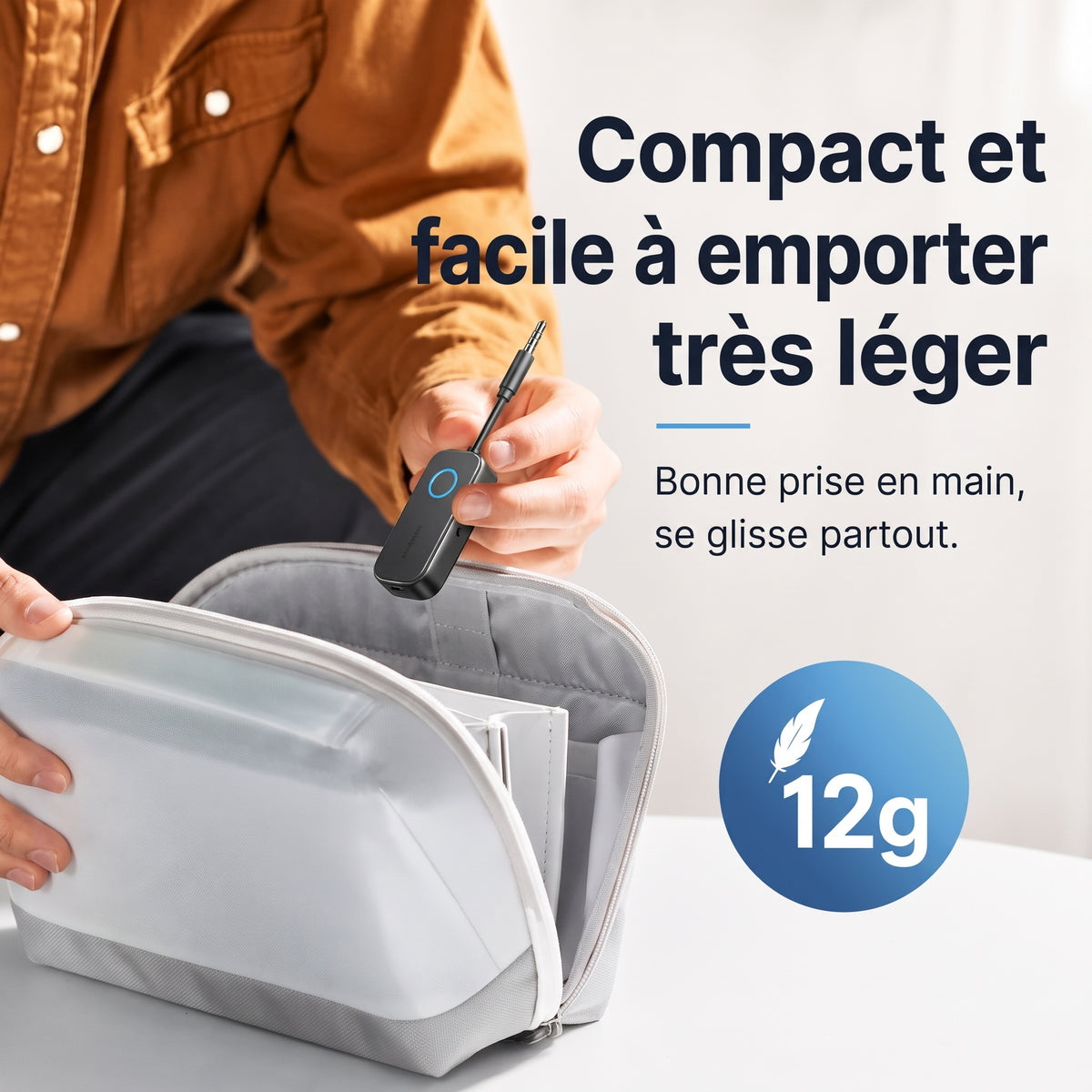 Émetteur-récepteur Bluetooth 5.4 2-en-1 – Compact et facile à emporter