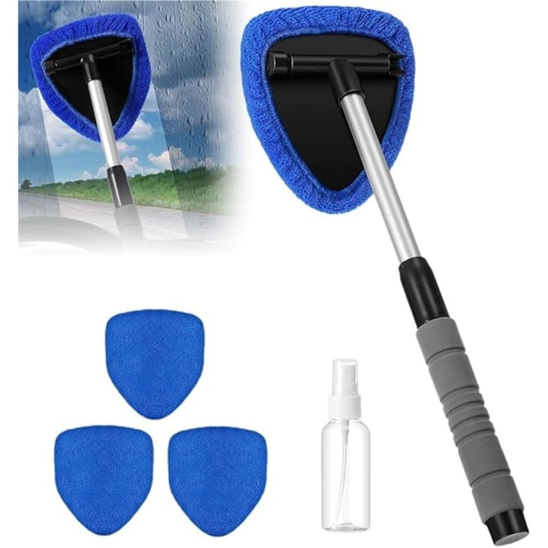 Brosse microfibre pivotante pour vitres de voiture, manche extensible