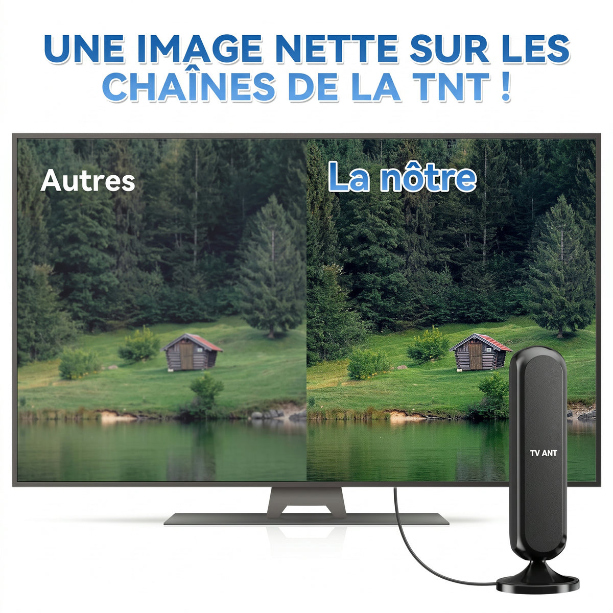 Antenne TNT intérieure amplifiée à base aimantée, 360°