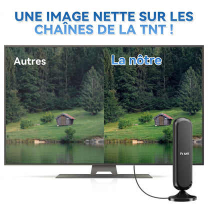 Antenne TNT intérieure amplifiée à base aimantée, 360°