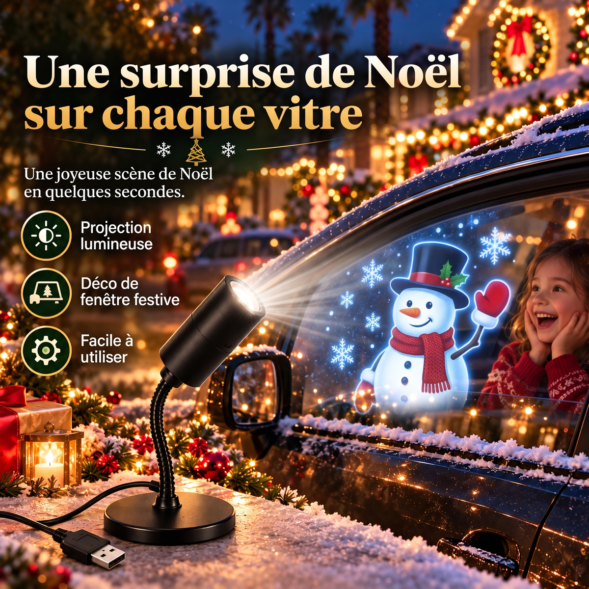 Projecteur de fenêtre de Noël USB – Une surprise de Noël