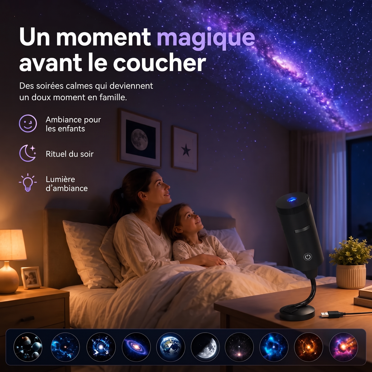 Projecteur LED rotatif USB à 360° – Un moment magique