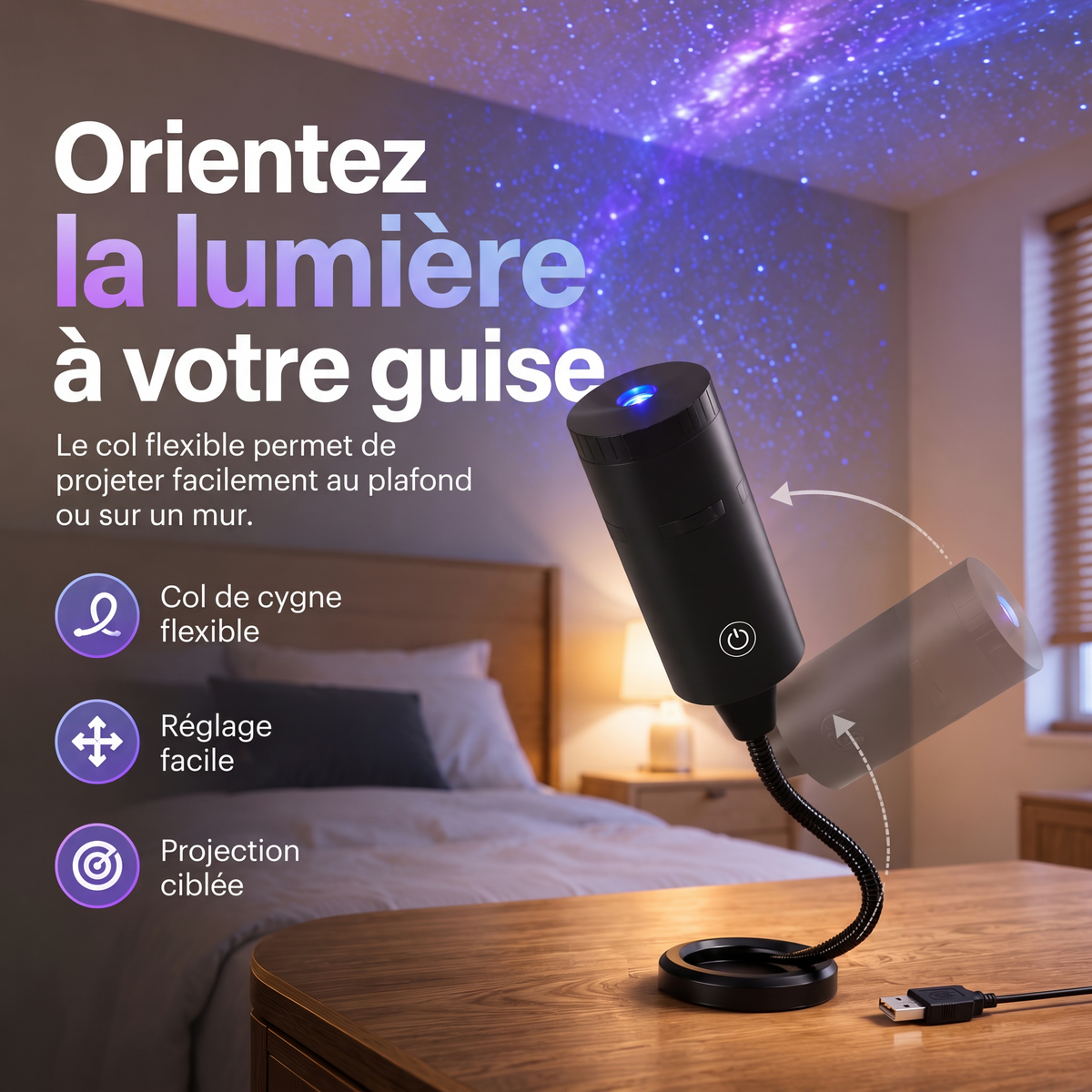 Projecteur LED rotatif USB à 360° – Orientez