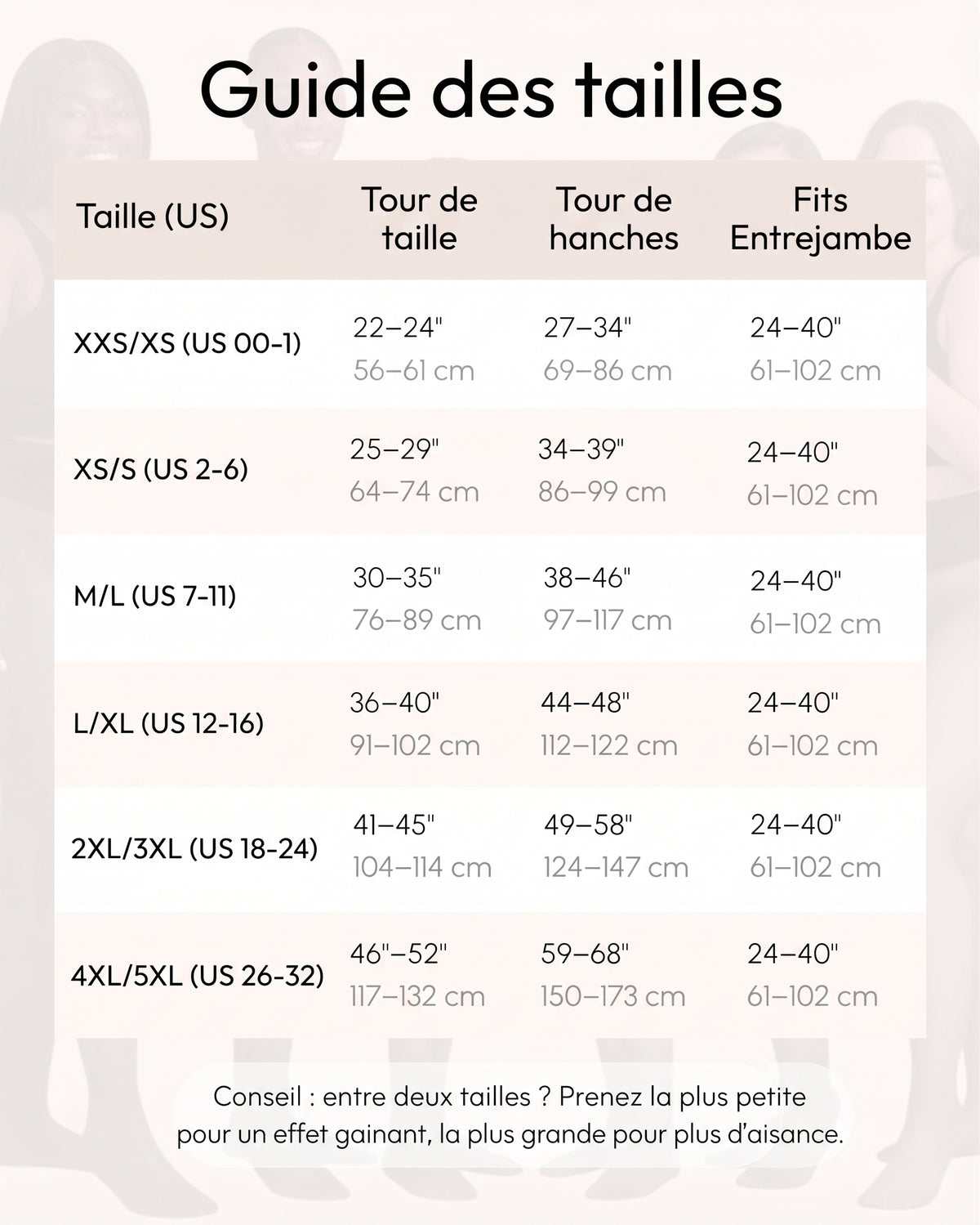 Collants doublés polaire – Guide des tailles