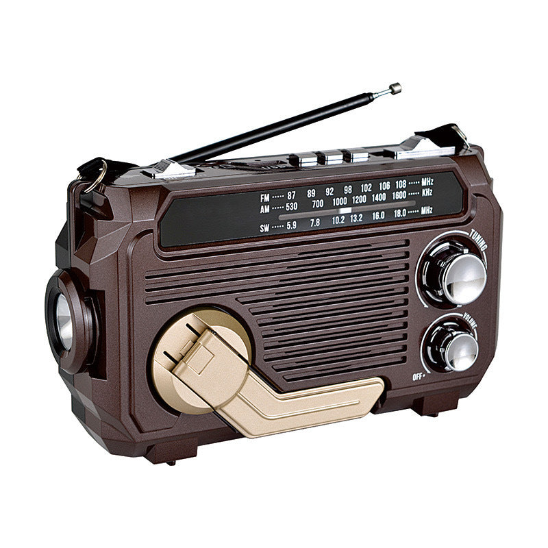 Radio solaire rétro AM/FM/SW à manivelle, avec lampe torche