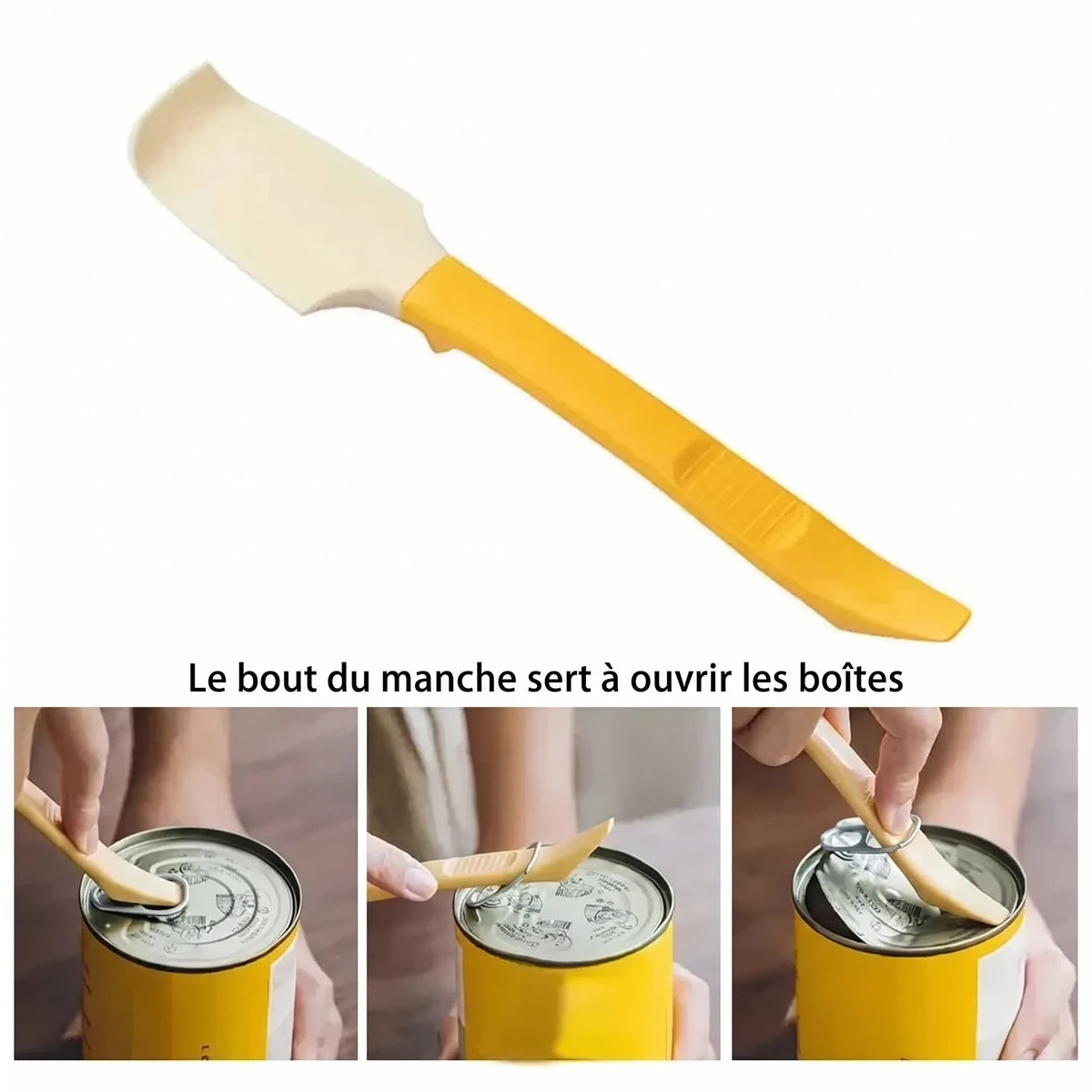Mini spatule en silicone 6-en-1 – Le bout du manche sert à ouvrir les boîtes