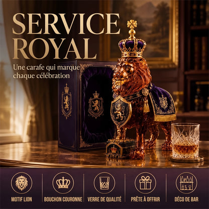 Carafe à whisky en verre, lion et couronne
