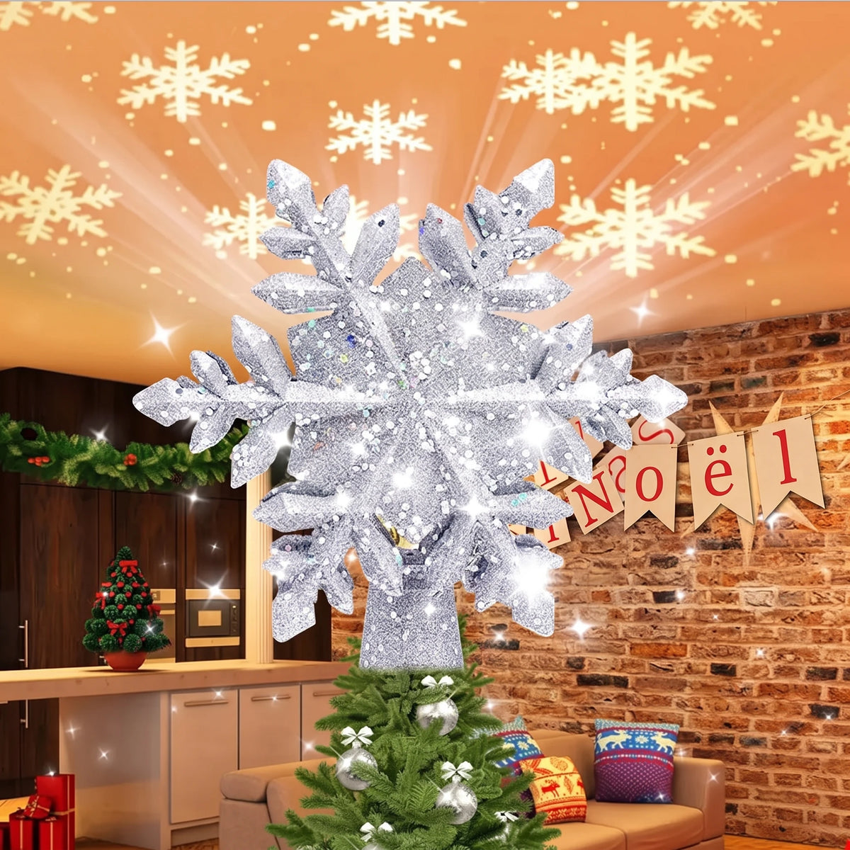 Étoile de sapin LED avec projection de flocons qui tourne – photo 2