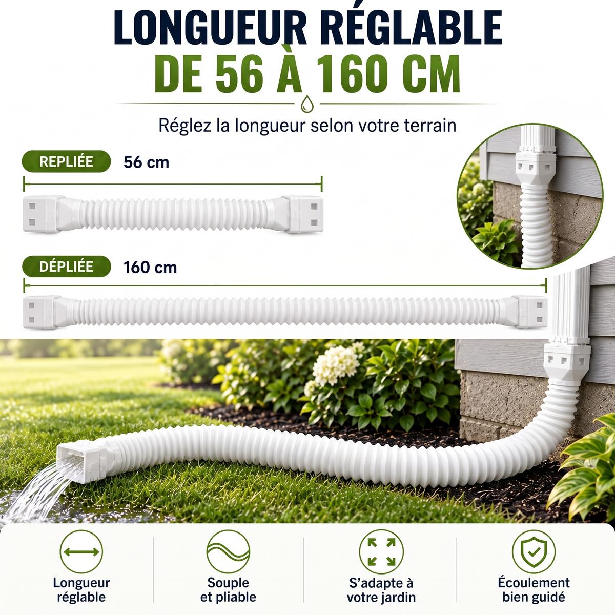 Rallonge flexible de descente de gouttière 56-160 cm – Longueur réglable