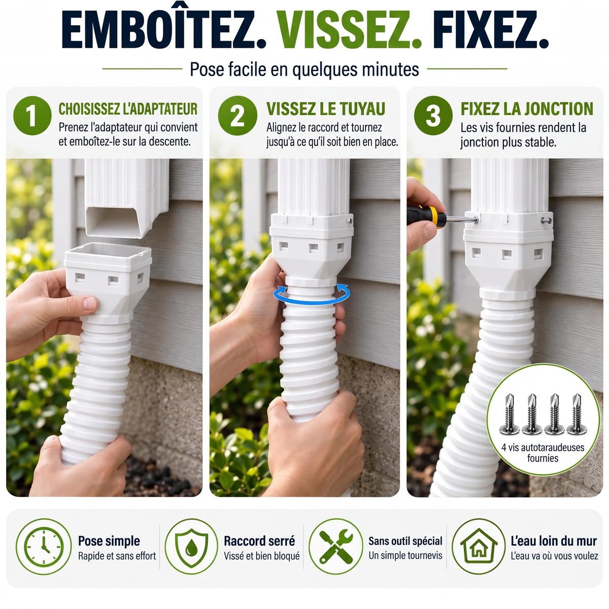 Rallonge flexible de descente de gouttière 56-160 cm – Emboîtez. vissez. fixez