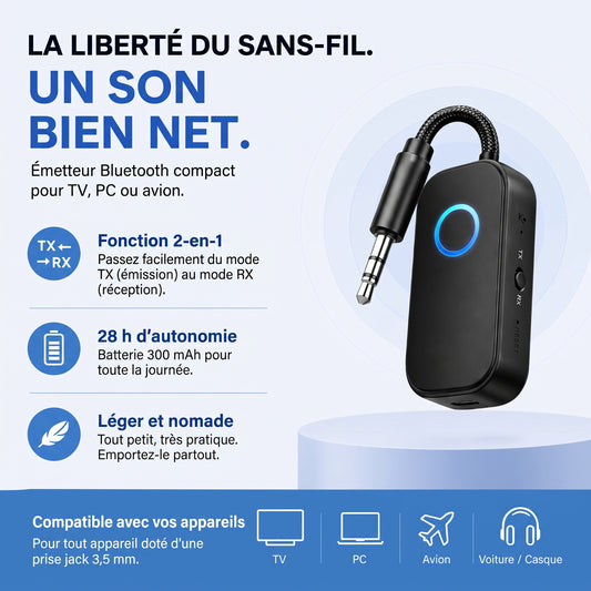 Émetteur-récepteur Bluetooth 5.4 2-en-1, prise jack 3,5 mm