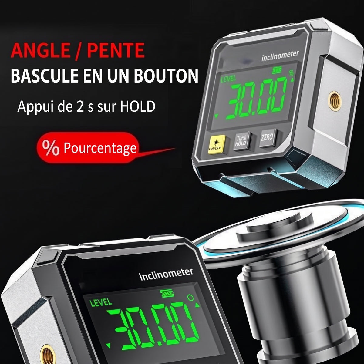 Inclinomètre numérique à double laser – Angle / pente