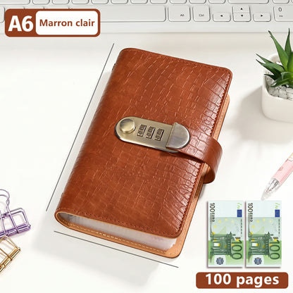 Carnet d'épargne A6 avec cadenas à code – Marron clair (13)