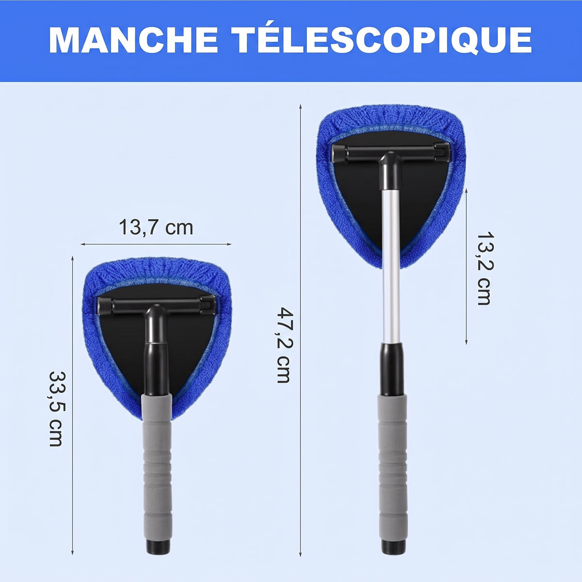 Brosse microfibre pivotante pour vitres de voiture, manche extensible
