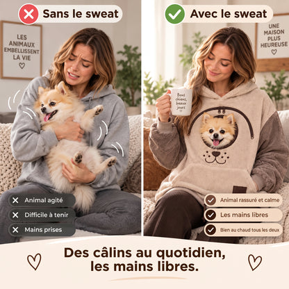 Sweat à capuche porte-animal, poche ventrale pour chat et petit chien