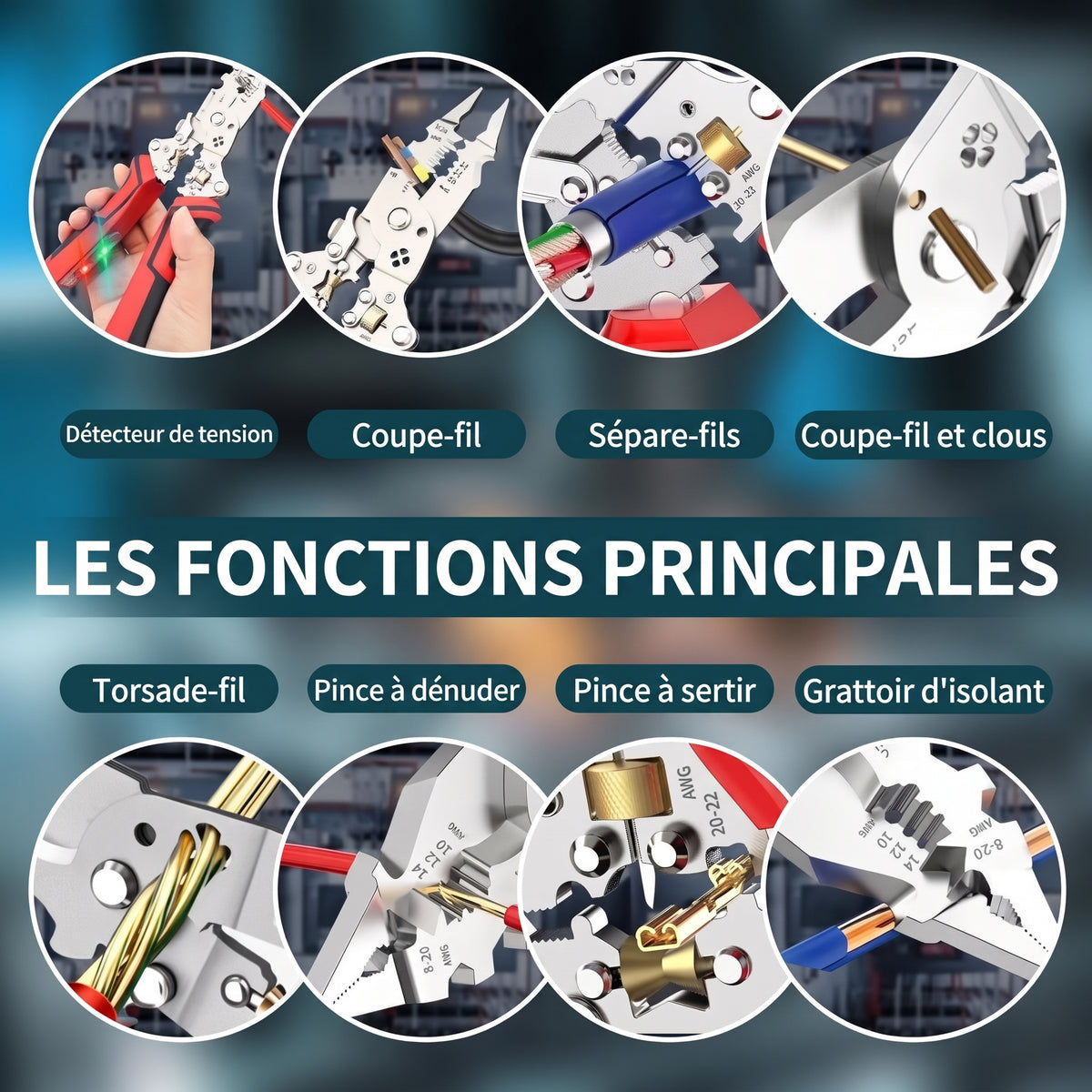 Pince à dénuder multifonction 16 en 1 avec détecteur de tension – Détecteur de tension