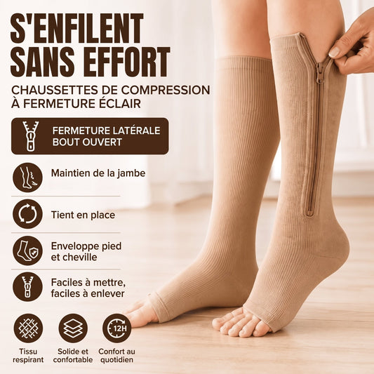 Chaussettes de compression à fermeture éclair, enfilage facile
