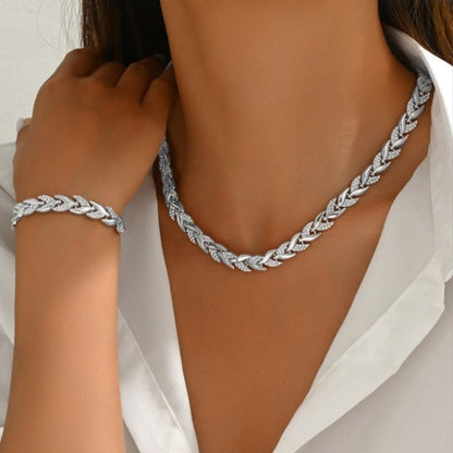 Parure collier et bracelet à feuilles torsadées et strass