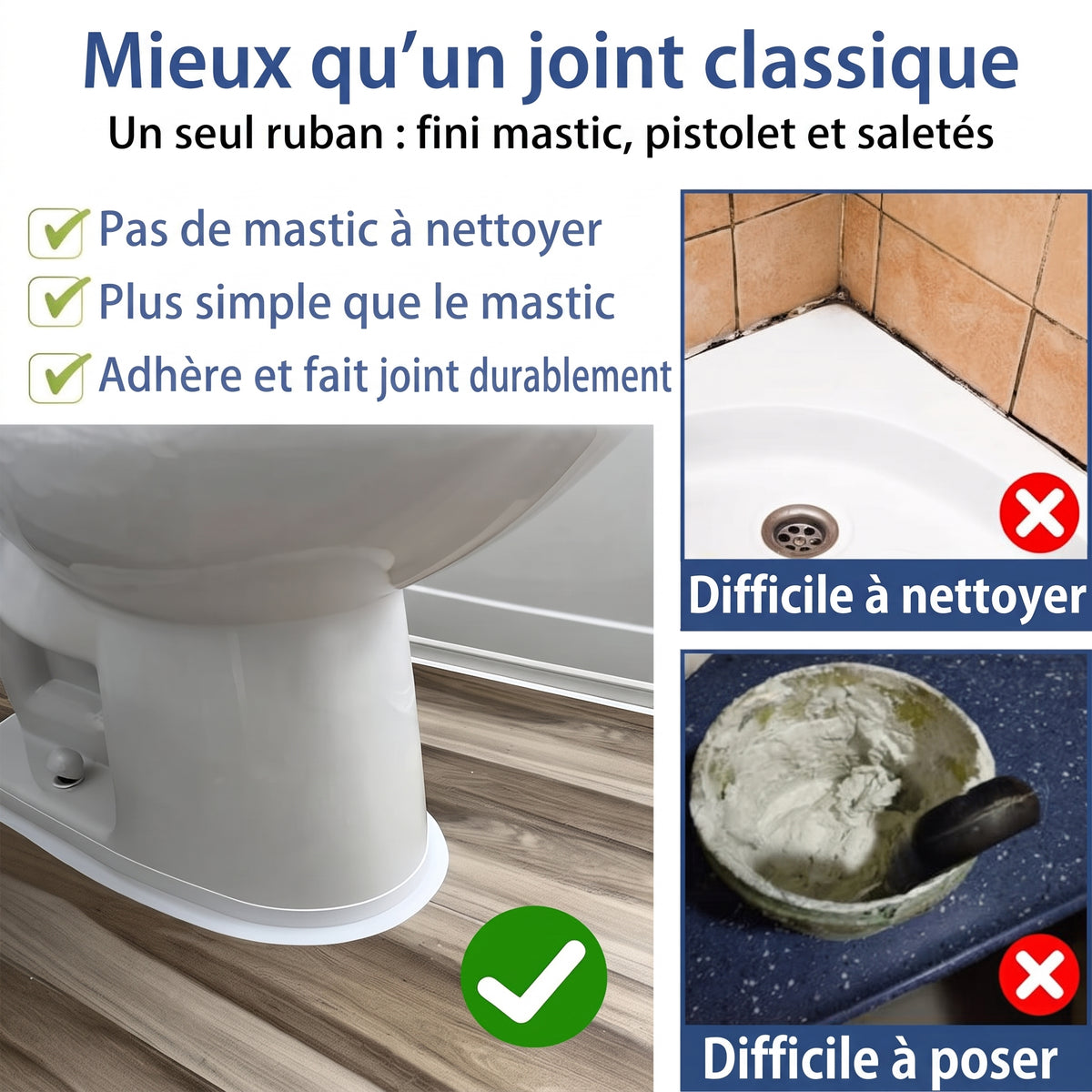 Ruban adhésif pour joint de baignoire, évier et carrelage