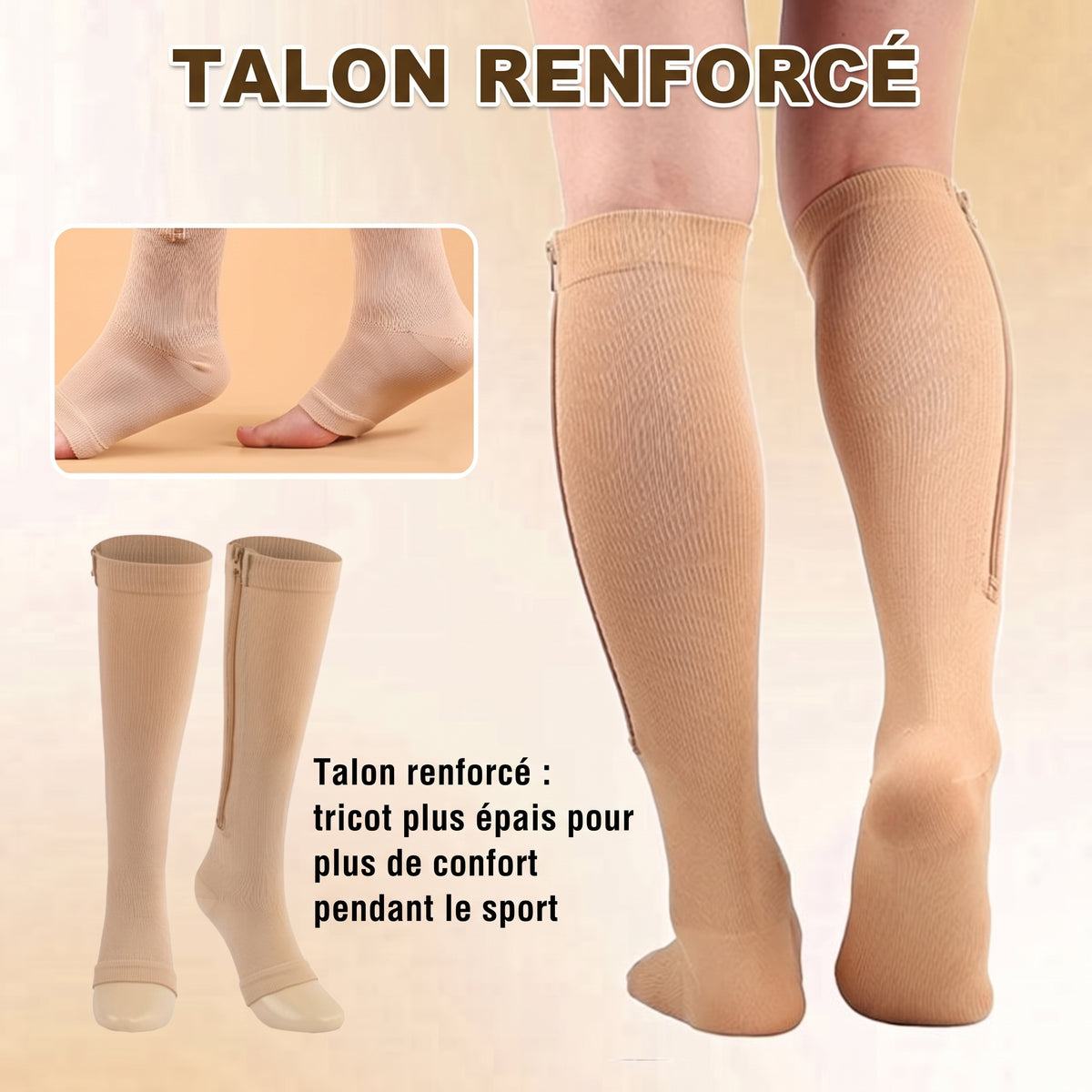Chaussettes de compression à fermeture éclair, enfilage facile