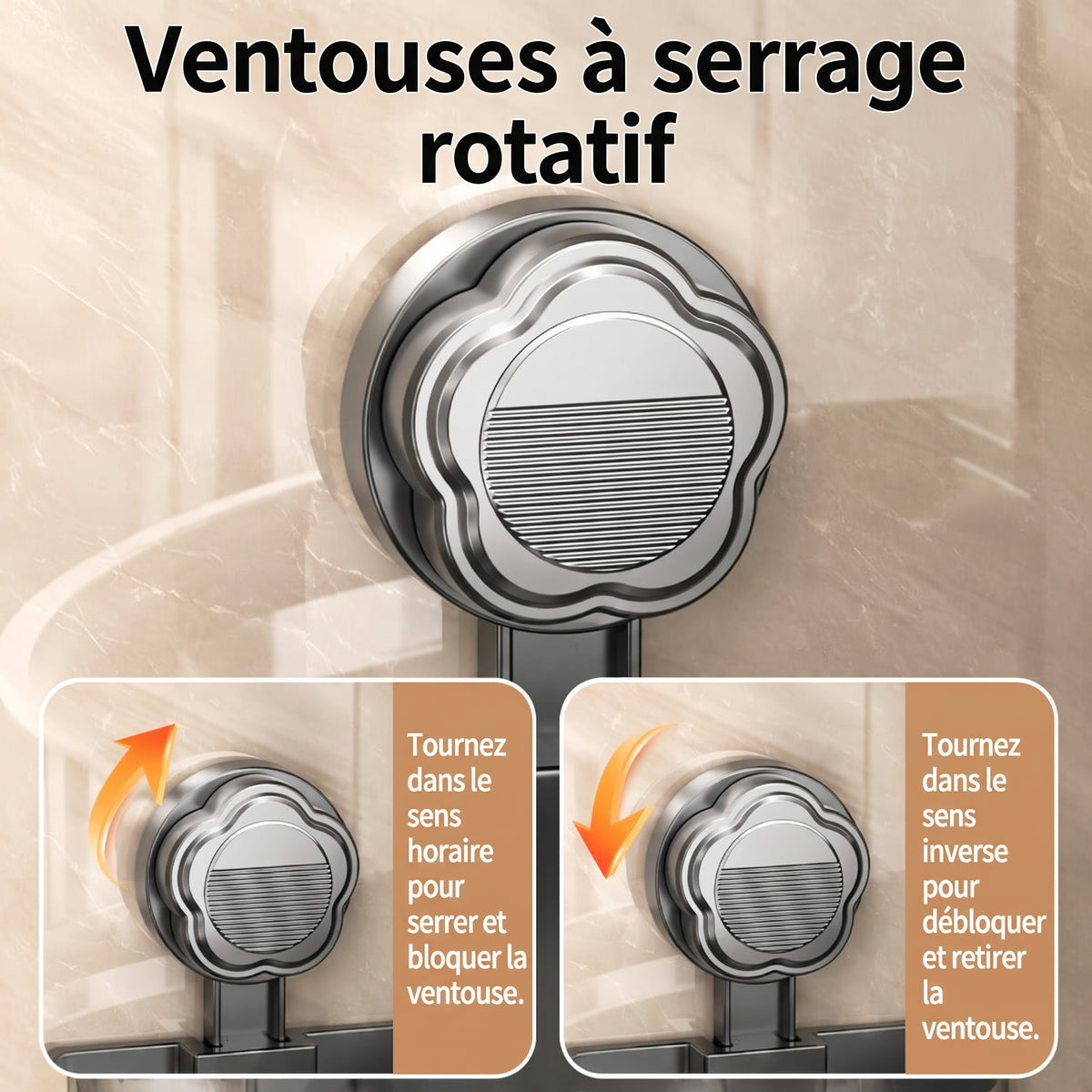 Étagère d'angle de douche à ventouses – Ventouses à serrage rotatif