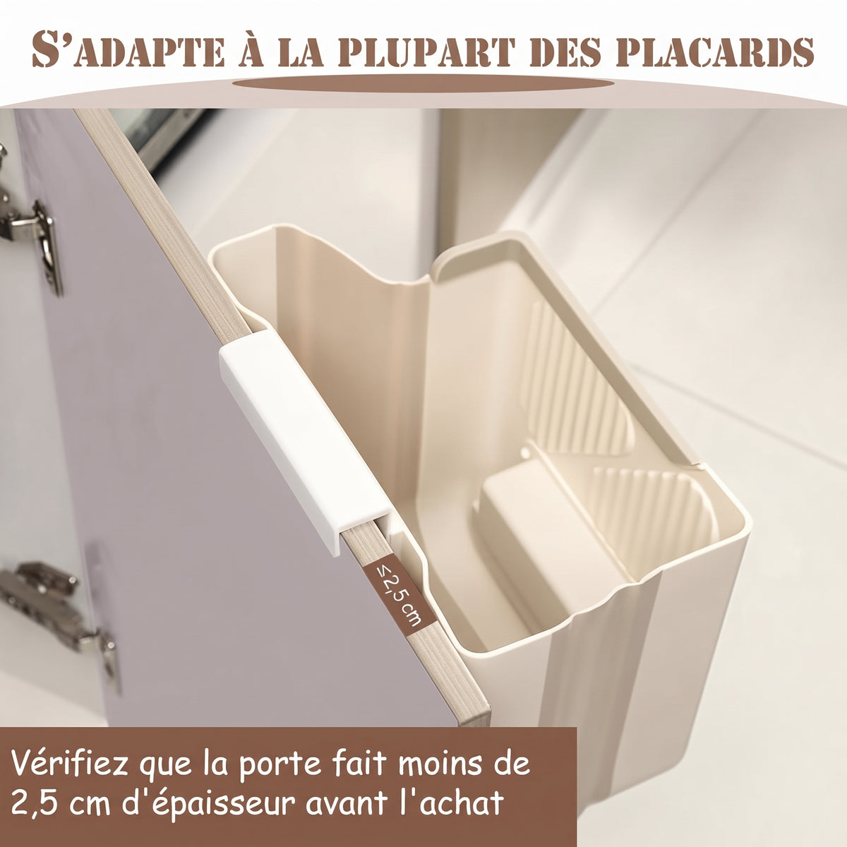 Poubelle pliable à suspendre pour porte de placard, 6 L ou 10 L