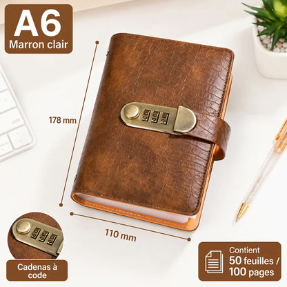 Carnet d'épargne A6 avec cadenas à code – Marron clair
